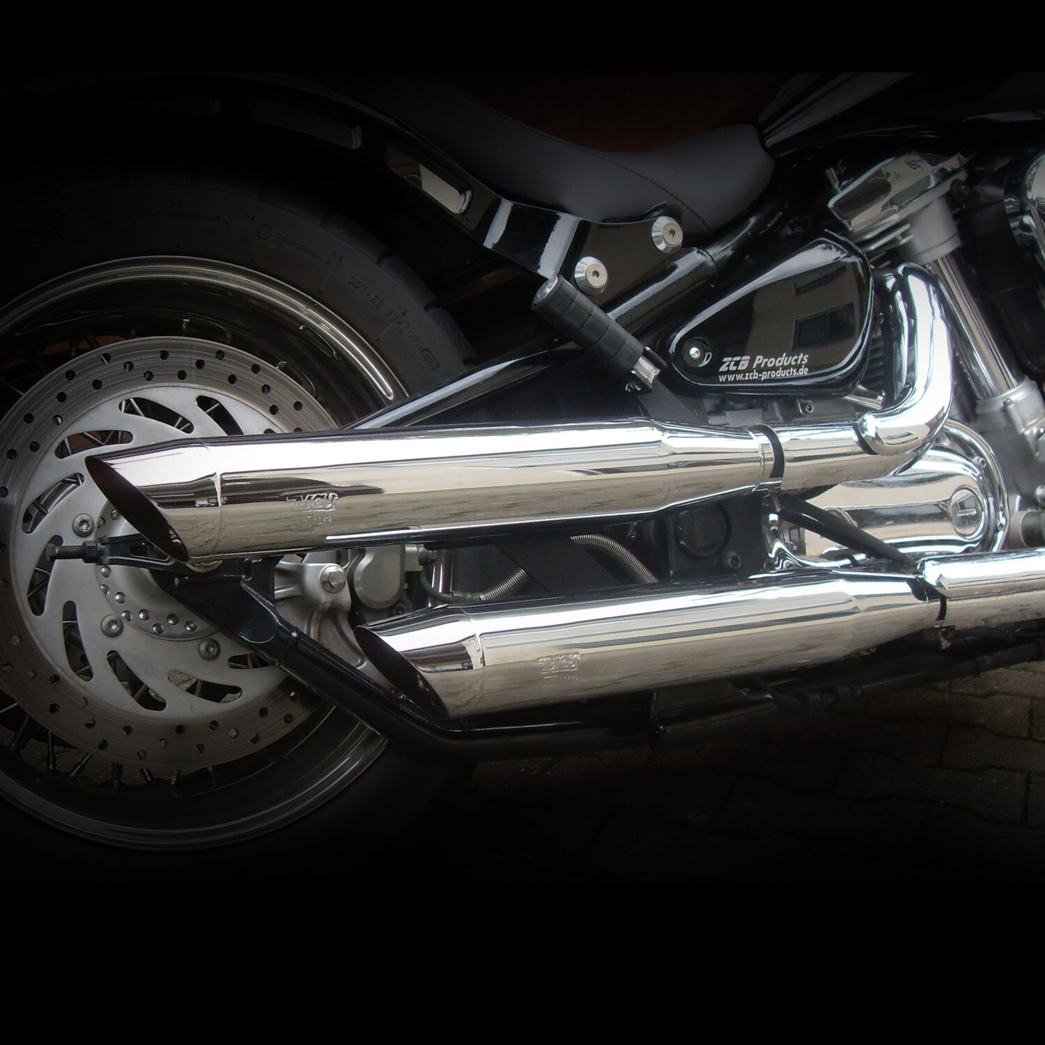 Yamaha XV 1600 mechanisch verstellbare MCJ Auspuffanlage Tapered chrom/schwarz