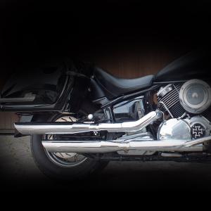 Yamaha XVS 1100 mechanisch verstellbare MCJ Auspuffanlage Tapered chrom/schwarz