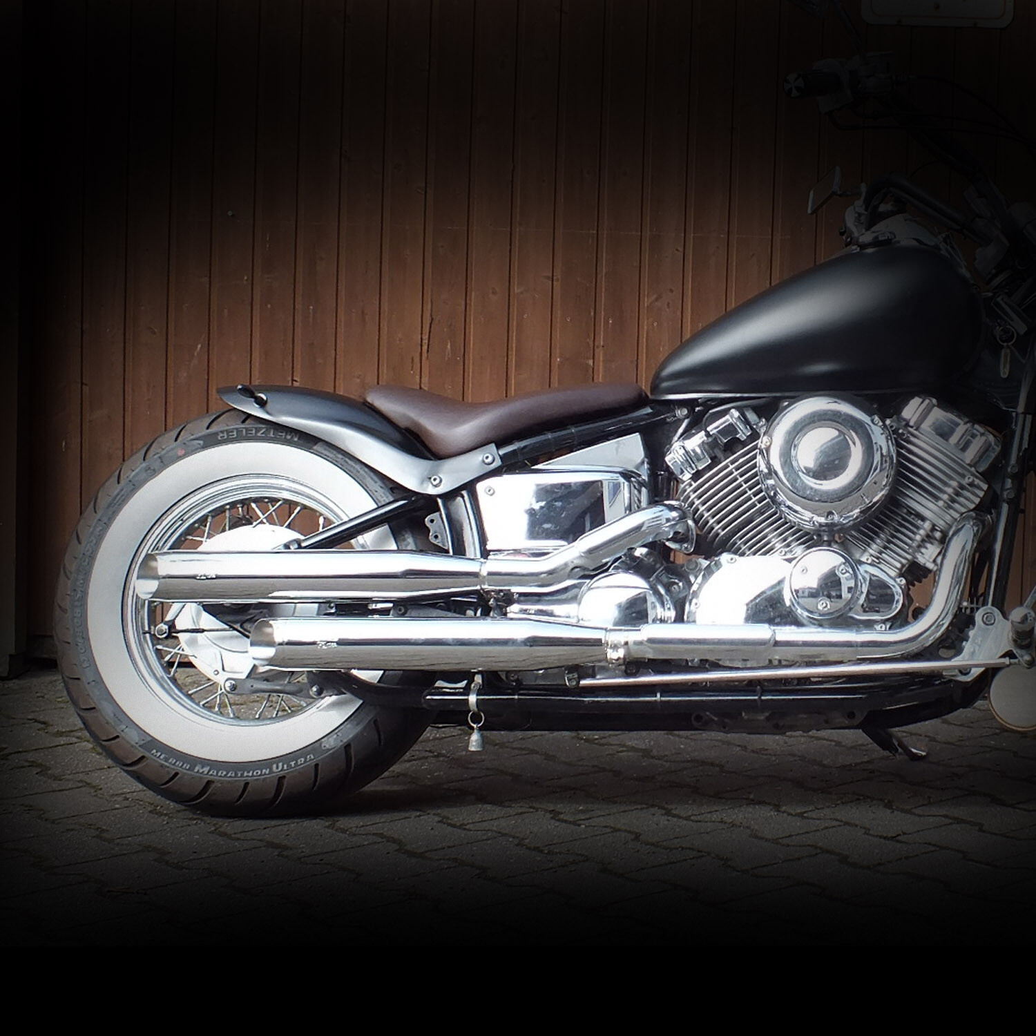 Yamaha XVS 650 mechanisch verstellbare MCJ Auspuffanlage Tapered chrom/schwarz